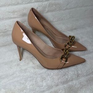 Jeffrey Campbell Chain Nude Patent Leather Pointy Pumps High Heels Shoes 6.5